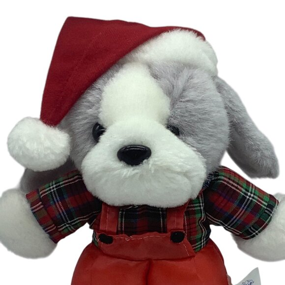 Vtg Holiday Cloud 9 Dan Brechner Plush Dog Plush Stuffed Animal Plaid Overalls - Picture 2 of 6